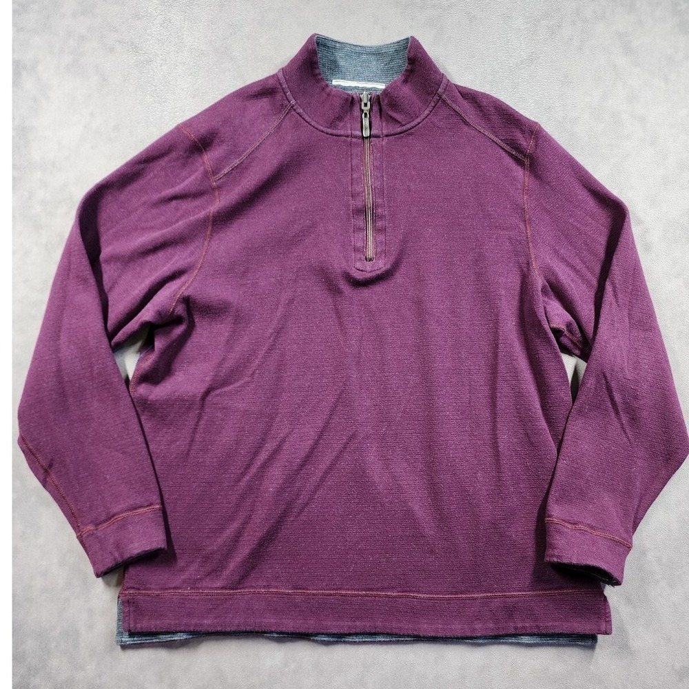 Tommy Bahama Sweater Men's 2XL? (46" Chest) Purple Blue Reversible 1/4 Zip Golf